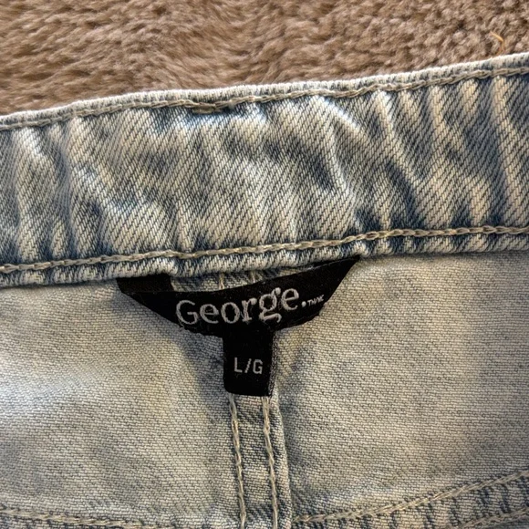 George Light Blue Denim Midi Skirt with Center Front Slit - Picture 2 of 8